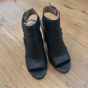 Black Leather Women's Open-Toe Ankle Boots